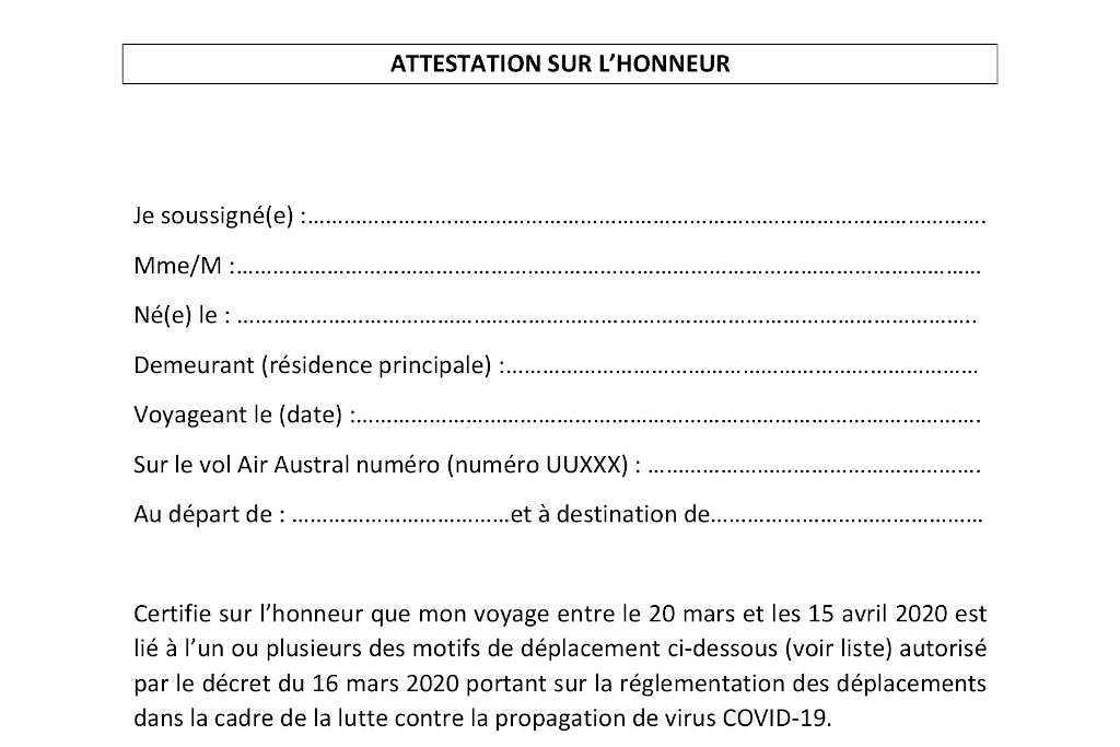 Coronavirus et avion une attestation sur l’honneur demandée pour voyager