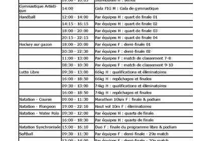 Calendrier des epreuves du 19 août 08